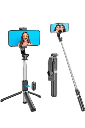 Tripod Selfie Çubuğu Bluetooth Kumandalı Kablosuz Led Işıklı - Lisinya