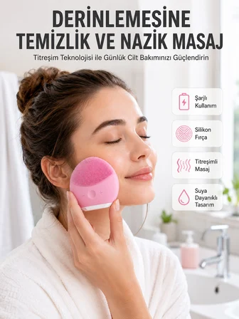 Hassas Ciltlere Özel Titreşimli Yüz Temizleme ve Masaj Aleti - Lisinya