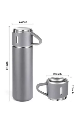 Termos Seti Paslanmaz Çelik 3 Bardaklı Vakumlu Termos Set 500 Ml 12 Saate Kadar Isı Koruma - Lisinya