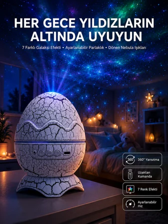 Yumurta Görünümlü Masa ve Gece Lambası Renk Değiştirebilen Projektör - Lisinya