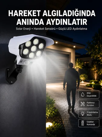 Solar Bahçe Lambası Uzaktan Kumandalı Kamera Görünümlü Hareket Sensörlü - Lisinya