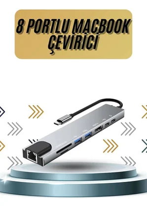 8 Portlu Macbook Çevirici Type C Hub  SD TF USB Çoğaltıcı Ethernet - Lisinya