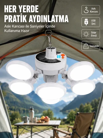 USB ve Solar Şarjlı Katlanabilir 5 Taraflı LED Lamba - Lisinya