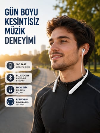 Uzun Süre Dayanıklı Manyetik Başlıklı Bluetooth Kulaklık - Lisinya
