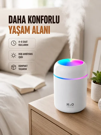 USB Girişli Taşınabilir Mini Nemlendirici 300ml Su Hazneli - Lisinya