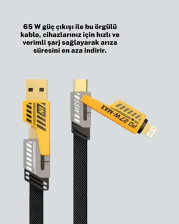 Örgülü Tasarım 4’ü 1 Arada USB-C Lightning Hızlı Şarj Kablosu - Lisinya