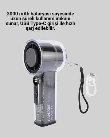 100 Kademeli Ayarlanabilir Mini Fan | Dijital Ekranlı Serinletici - Lisinya