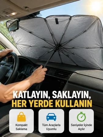 Dayanıklı UPE Alaşımlı Şemsiye Tipi Araç Güneşliği - Kolay Katlanır Yeni Nesil - Lisinya