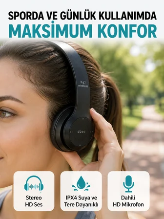 Mikrofonlu Kablosuz Kulaklık | Uzun Pil Ömrü ve Stereo Ses Performansı Yeni Nesil - Lisinya