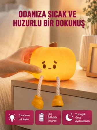 Dekoratif Pumpkin Gece Lambası Şarjlı Dokunmatik LED Işık Yeni Nesil - Lisinya