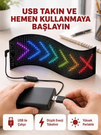 Kayan Yazı Destekli RGB LED Reklam Paneli USB ile Kolay Kurulumlu - Lisinya