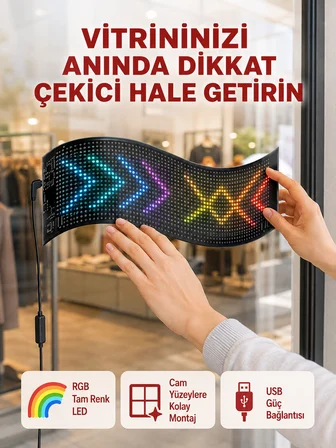 USB Girişli RGB LED Tabela Ayarlanabilir Parlaklık ve Kayan Yazı Özellikli - Lisinya