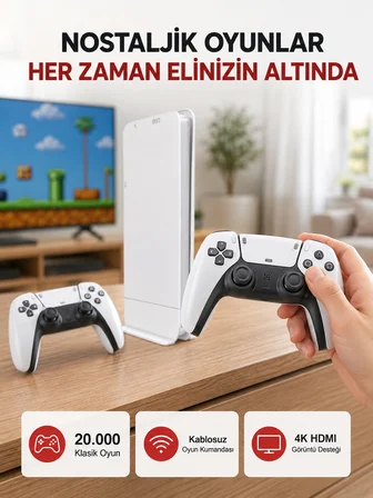 2 Kollu Kablosuz 4K TV Uyumlu Klasik Oyun Konsolu - Lisinya