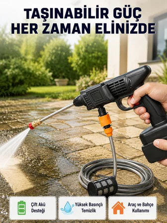 21V Akülü Basınçlı Yıkama Makinesi Çift Akülü ve Hızlı Şarj Özellikli - Lisinya