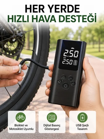 LED Işıklı Dijital Hava Pompası Araba Bisiklet Uyumlu - Lisinya