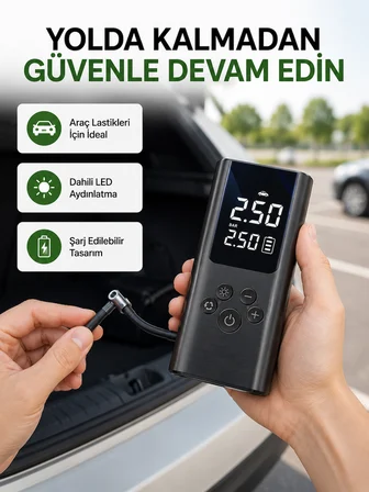 USB Şarjlı Taşınabilir Hava Kompresörü Dijital Ekranlı - Lisinya