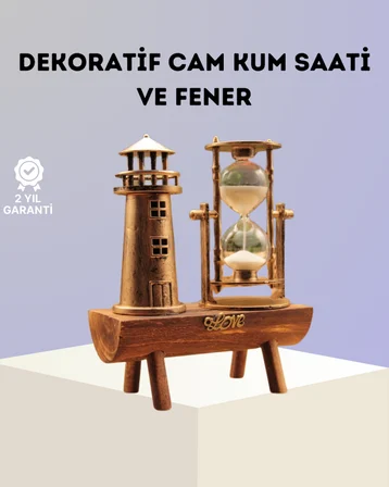Dekoratif Ahşap Kum Saati ve Deniz Feneri Figürlü Masa Süsü – Şık ve Fonksiyonel Tasarım - Lisinya