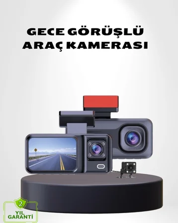 Üç Kameralı Dash Cam 170° Geniş Açılı Full HD Gece Görüşlü - Lisinya