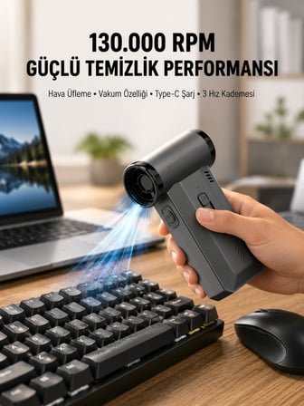 130000 RPM Çok Fonksiyonlu Şarjlı Hava Üfleme ve Vakum Temizlik Cihazı - Lisinya