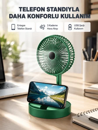 Taşınabilir Şarjlı Mini Fan – Katlanabilir Gövde, 3 Hız Kademesi - Lisinya