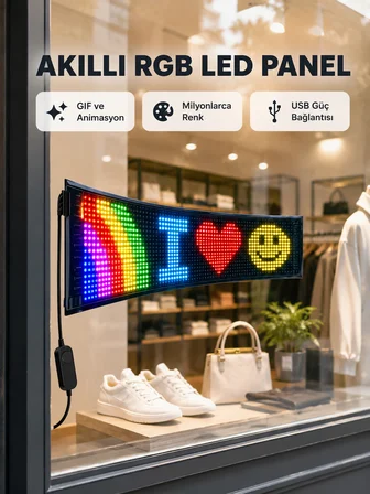 RGB LED Panel – USB Güç Girişli, GIF ve Yazı Gösterimli Akıllı Ekran - Lisinya