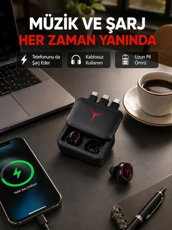 Powerbank Özellikli Bluetooth Kablosuz Kulaklık – Dokunmatik Kontrol, Uzun Pil Ömrü, Ergonomik Tasar