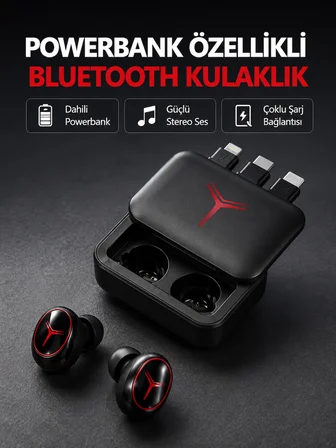 Powerbank Özellikli Bluetooth Kablosuz Kulaklık – Dokunmatik Kontrol, Uzun Pil Ömrü, Ergonomik Tasar
