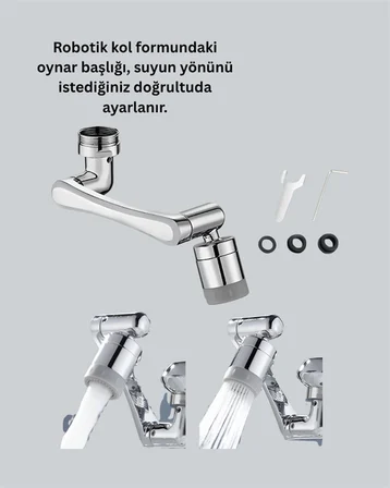 2 Modlu 1080° Dönebilen Musluk Başlığı Esnek 3 Eklemli Hareketli Tasarım - Lisinya