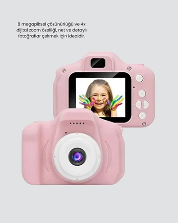 8MP Mini Çocuk Fotoğraf Makinesi – Pembe Ses Kaydı Özellikli - Lisinya