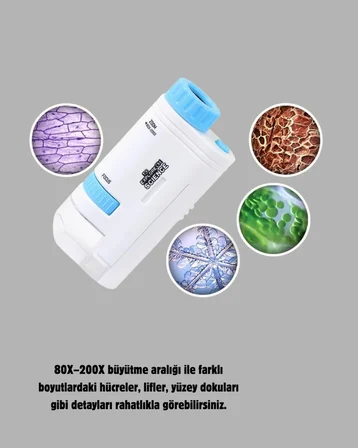 Taşınabilir Eğitim Mikroskobu 80X–200X LED Işıklı ve Darbeye Dayanıklı - Lisinya