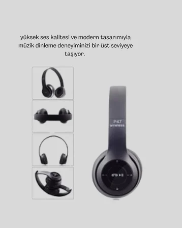 Bluetooth Kablosuz Kulaklık – Extra Bass, TF Kart, Mikrofonlu, Ayarlanabilir Ergonomik Tasarım - Lis
