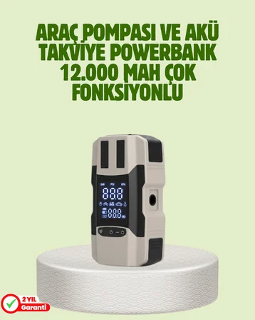 Araç Akü Takviye Cihazı ve Lastik Şişirme Pompası 12.000 mAh - Lisinya
