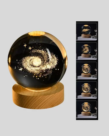 Samanyolu Desenli Kristal Küre Ahşap Standlı Gün Işığı LED Masa Lambası - Lisinya
