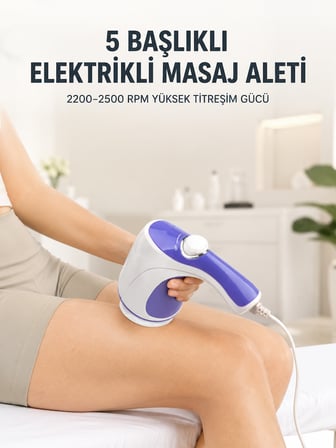 5 Başlıklı Elektrikli Masaj Aleti 2200-2500 RPM Yüksek Titreşimli Vücut Bakım ve Rahatlama Cihazı - 