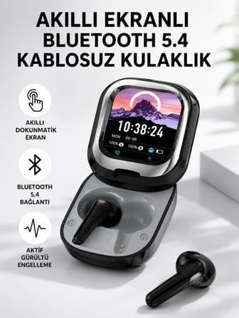 Bluetooth 5.4 Kulaklık – Gürültü Engelleme ve Akıllı Ekranlı Şarj Kutusu - Lisinya