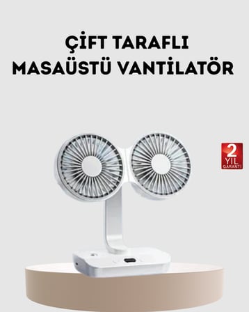 Kablosuz USB Şarjlı 720° Döner Masaüstü Fan – Çift Taraflı Serinlik ve Gece Lambası - Lisinya
