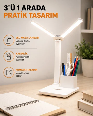 LED Işıklı Masa Lambası – Göz Yormayan, Kısılabilir ve Esnek Başlıklı Yeni Nesil - Lisinya