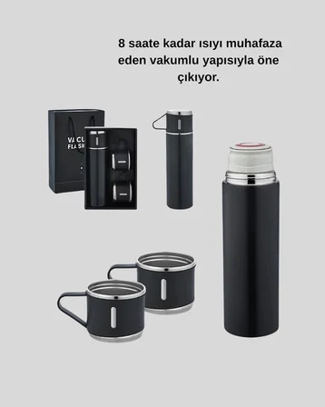 500 ml Paslanmaz Çelik Termos Seti – Sızdırmaz, Vakumlu, Isı Koruma Özellikli, Taşınabilir Termos - 