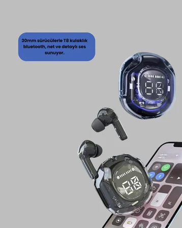 Bluetooth 5.3 Kablosuz Kulaklık 30mm Sürücü LED Ekranlı Mikrofonlu - Lisinya