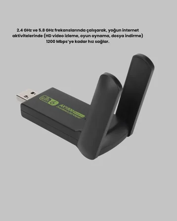 Ultratekno Dual Band WiFi Adaptör – 1200 Mbps, USB 3.0, Çift Antenli, Geniş Kapsama Alanı ve Yüksek 
