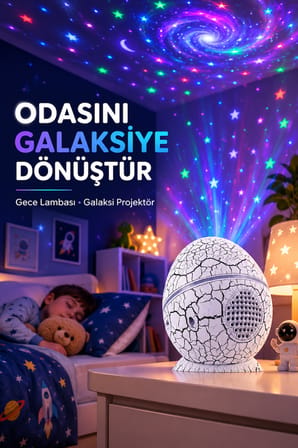 Dinozor Yumurtası Galaksi Projektör Gece Lambası 4'ü 1 Arada – Bluetooth Hoparlörlü - Lisinya
