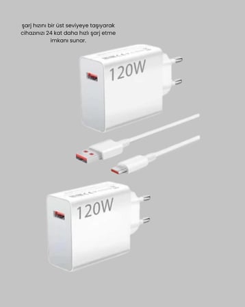 120W USB-C Şarj Adaptörü Süper Hızlı Şarj Güç Kaynağı Seti - Lisinya