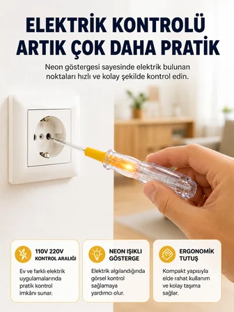 110-220V Elektrik Test Kalemi Korozyona Dayanıklı Nikel Kaplamalı - Lisinya