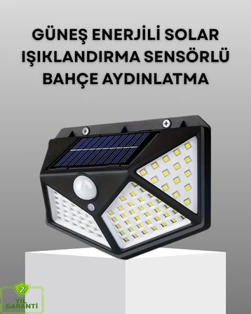 100 LED Solar Lamba Hareket Algılamalı Bahçe Duvar Dış Mekan Aydınlatma - Lisinya
