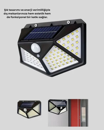 100 LED Solar Lamba Hareket Algılamalı Bahçe Duvar Dış Mekan Aydınlatma - Lisinya