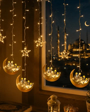 Hilal Yıldız LED Ramazan Işığı 3 Metre Dekoratif Perde Aydınlatması - Lisinya