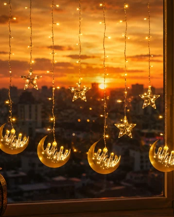 Ramazan Temalı LED Işık Hilal ve Yıldız Figürlü Dekor Lambası - Lisinya