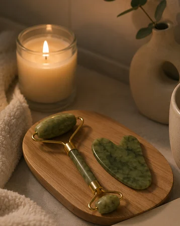2 Parça Jade Stone Cilt Bakım Seti Şişkinlik Karşıtı Yüz Masajı - Lisinya