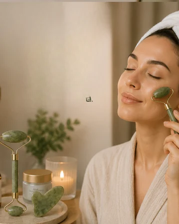 Doğal Jade Stone Yüz Masaj Seti Cilt Bakım ve Rahatlatıcı Bakım - Lisinya
