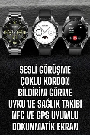 Akıllı Saat Titreşimli Amoled Ekran Uyku ve Sağlık Takibi Sesli Görüşme - Lisinya